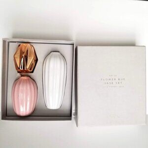 West Emory Mini Bud Vase Set of 3 in Gift Box White Pink Copper 5" 3.5" 2.5" NIB
